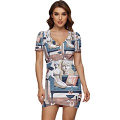 Sculpture Statue Angel Artwork Low Cut Cap Sleeve Mini Dress by Salmanaz77