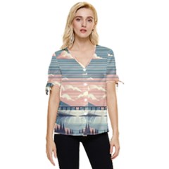 Artwork Painting Sculpture Nature Bow Sleeve Button Up Top by Salmanaz77