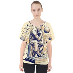 Thinker Sculpture Design Geometric V-neck Dolman Drape Top by Salmanaz77