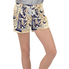 Thinker Sculpture Design Geometric Women s Velour Lounge Shorts by Salmanaz77