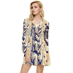 Thinker Sculpture Design Geometric Tiered Long Sleeve Mini Dress by Salmanaz77