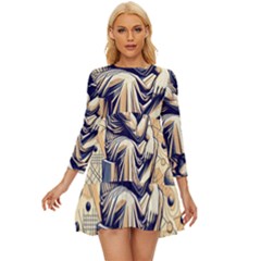 Thinker Sculpture Design Geometric Long Sleeve Babydoll Dress by Salmanaz77
