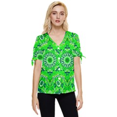 Mandala Flowers   Bow Sleeve Button Up Top by ConteMonfrey