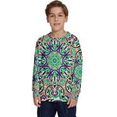 Cold Colors Mandala   Kids  Crewneck Sweatshirt by ConteMonfrey