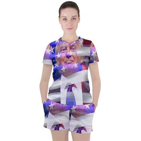 Donald Trump Flag Women s T-shirt And Shorts Set by vintagetrump