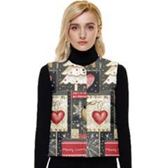 Christmas Reindeer Women s Button Up Puffer Vest by Posterlux