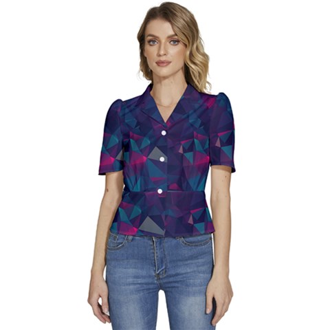 Turquoise Abstract Black Galaxy Pattern Turquoise Puffed Short Sleeve Button Up Jacket by Bedest