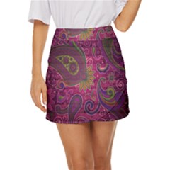 Abstract Purple Pattern Mini Front Wrap Skirt by Bedest