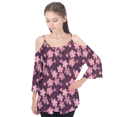 Cherry Blossoms Japanese Flutter Sleeve T-shirt by HermanTelo