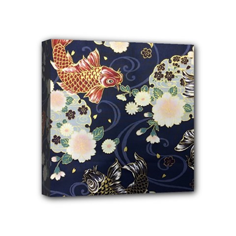 Japanese Wave Koi Illustration Pattern Mini Canvas 4  X 4  (stretched) by Ndabl3x