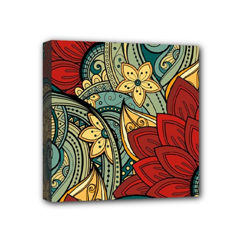 Pattern Shape Colorful Flower Leaves Mini Canvas 4  X 4  (stretched) by Posterlux