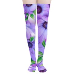 Purple Flower Nature Thigh High Stockings by Posterlux