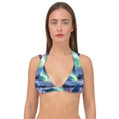Northern Lights Aurora Night Nature Double Strap Halter Bikini Top by Posterlux