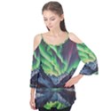 Lake Mountains Aorora Northern Lights Snow Flutter Sleeve T-Shirt View1