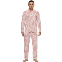 Lace White Ornamental Textile Men s Long Sleeve Velvet Pocket Pajamas Set by Paksenen