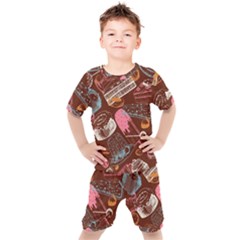 Sweet Food Seamless Pattern Kids  T-shirt And Shorts Set by Paksenen