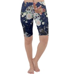 Japanese Wave Koi Illustration Pattern Cropped Leggings  by Ndabl3x