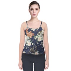 Japanese Wave Koi Illustration Pattern Velvet Spaghetti Strap Top by Ndabl3x