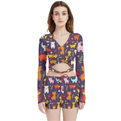 Pet Animal 01 Velvet Wrap Crop Top And Shorts Set by myclothy
