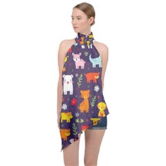 Pet Animal 01 Halter Asymmetric Satin Top by myclothy