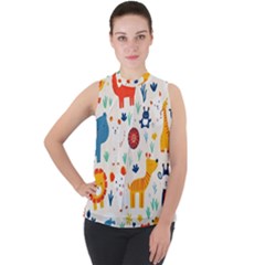 Pet Animal 03 Mock Neck Chiffon Sleeveless Top by myclothy
