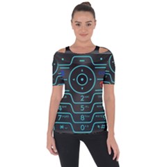 Retro Mobile Device Output Device Shoulder Cut Out Short Sleeve Top by Bedest