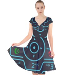 Retro Mobile Device Output Device Cap Sleeve Front Wrap Midi Dress by Bedest