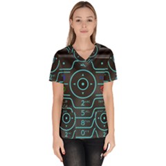 Retro Mobile Device Output Device Women s V-neck Scrub Top by Bedest