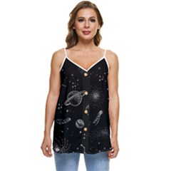 Cosmic Black Space Star Casual Spaghetti Strap Chiffon Top by Ndabl3x