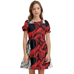 Roses And Skulls Kids  Puff Sleeved Dress by pollyparadiseartshop