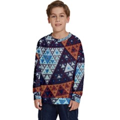 Fractal Triangle Geometric Abstract Pattern Kids  Crewneck Sweatshirt by Cemarart