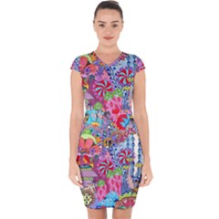 Cabbage Flower Abstract Capsleeve Drawstring Dress  by okhismakingart
