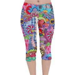 Cabbage Flower Abstract Velvet Capri Leggings  by okhismakingart