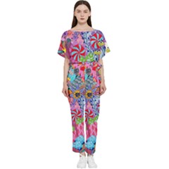 Cabbage Flower Abstract Batwing Lightweight Chiffon Jumpsuit by okhismakingart
