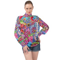 Cabbage Flower Abstract (1) (custom) High Neck Long Sleeve Chiffon Top by okhismakingart