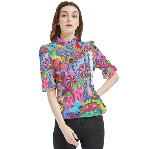 Cabbage Flower Abstract (1) (custom) Frill Neck Blouse by okhismakingart
