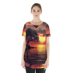 Sunset Nature Sea Dusk Landscape Skirt Hem Sports Top by Salmanaz77