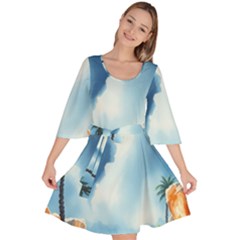Delicate Watercolor Painting Surreal Oasis Scene With Intense Dramatic Lighting Velour Kimono Dress by pollyparadiseartshop