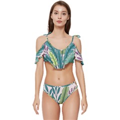 Illustrations Plants Nature Leaves Ruffle Edge Tie Up Bikini Set	 by Salmanaz77