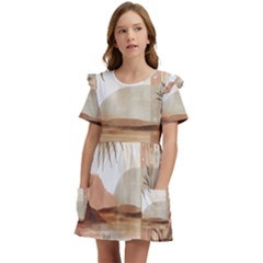 Abstract Sun Boho Bohemian Design Kids  Frilly Sleeves Pocket Dress by Salmanaz77