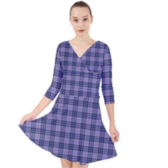 Purple Plaid Tartan 1 Quarter Sleeve Front Wrap Dress by dressshop