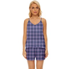 Purple Plaid Tartan 1 V-neck Satin Pajamas Set by dressshop