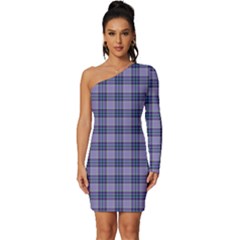 Purple Plaid Tartan 1 Long Sleeve One Shoulder Mini Dress by dressshop