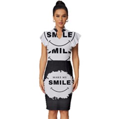 Black And White Simple Make Me Smile T Shirt 20250203 014057 0000 Vintage Frill Sleeve V-neck Bodycon Dress by Cowcow2005