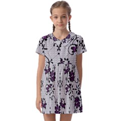 Elegant Purple Floral Jacquard Mesh Lace Fabric Kids  Asymmetric Collar Dress by ArtfulThreads