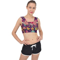 Collage Worx Black Collage Cupcake Eifel Tower Fireworks Paris V-back Sports Bra by Grandong