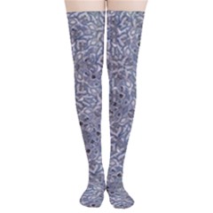 Blue Ornament Complex Mosaic Print Pattern Thigh High Stockings by dflcprintsclothing