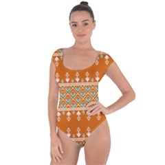 Winter Wonderland Seamless Pattern: Christmas Trees & Snowflakes On Dark Background Short Sleeve Leotard  by ArtfulThreads