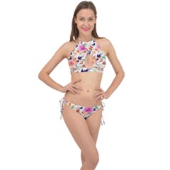 Abstract Floral Background Cross Front Halter Bikini Set by kyorashop23