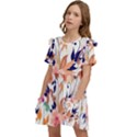 Abstract Floral Background Kids  Frilly Sleeves Pocket Dress View3